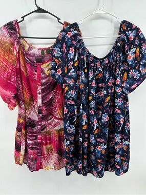 Sera Nade & Terra & Sky Navy Floral Summer Tops Lightweight Women's Size 3X Lot